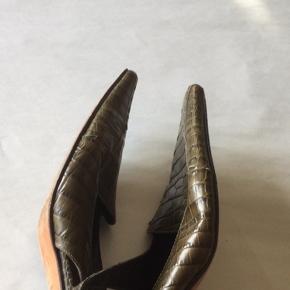 Ann Taylor Leather Faux Croc Slingback’s! Green 8! - Picture 12 of 16